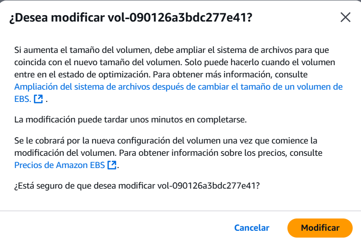 En realidad desea modificar el tamaño del volumen EBC AWS